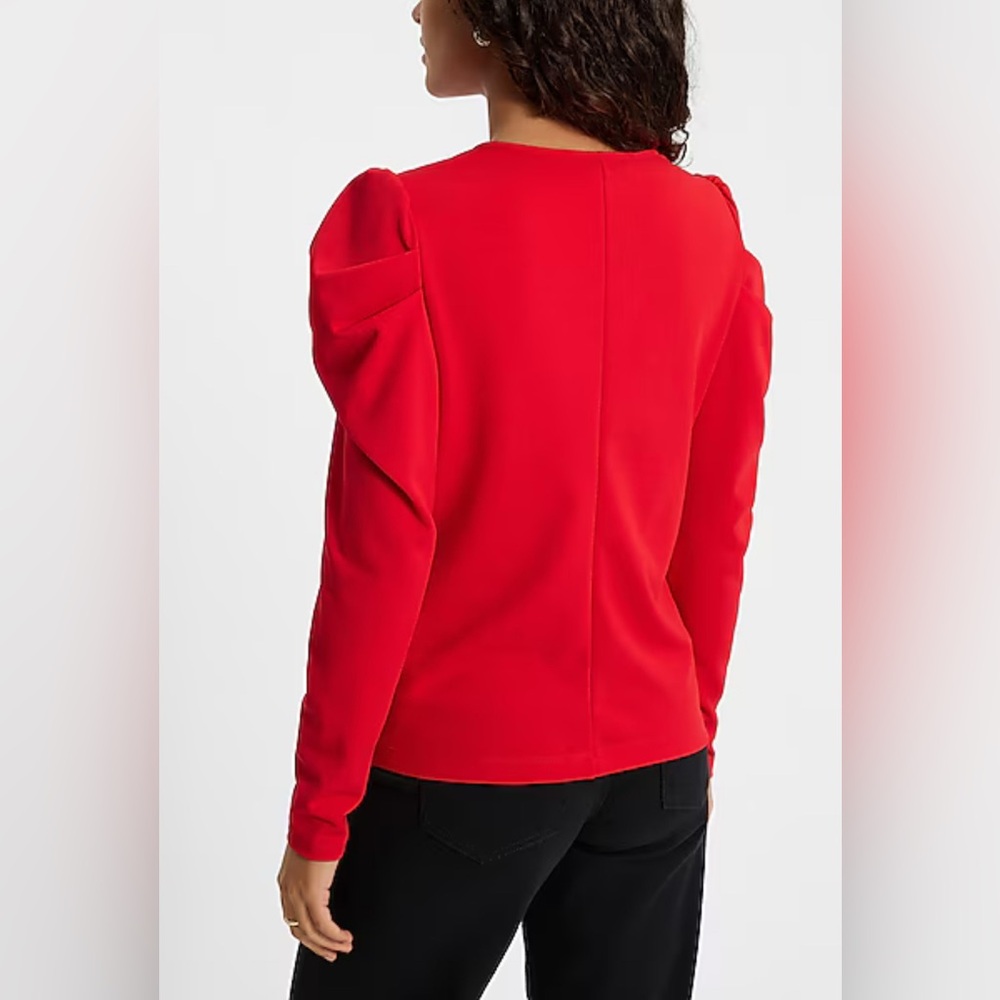 EXPRESS Crew Neck Puff Long Sleeve Tee SMALL Lipstick Red Blouse Top - Picture 2 of 13